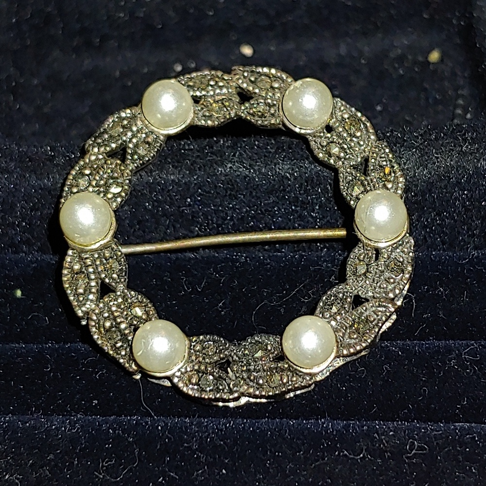 Pearl and Marcasite brooch